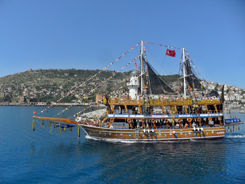 Alanya: Pirate Boat Tour with Unlimited Soft Drinks & Lunch - Shipyard stop and the first swim