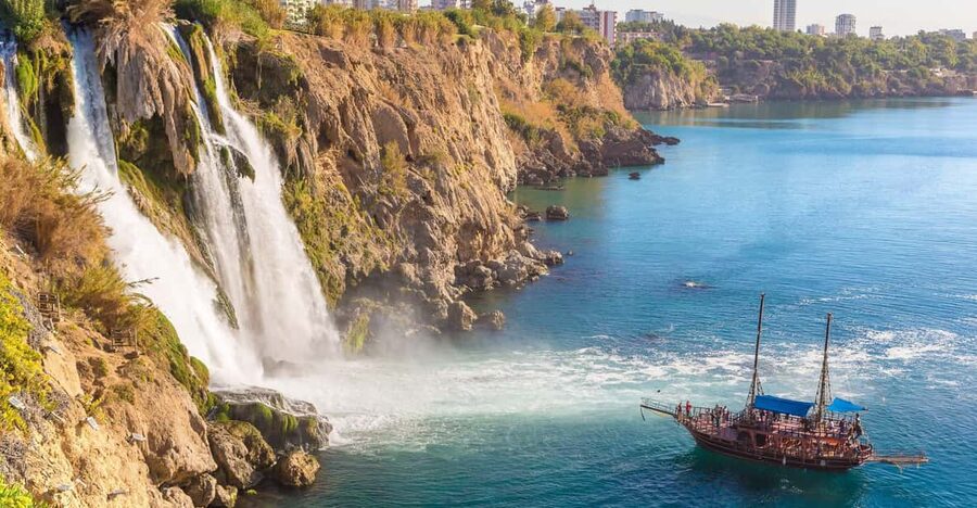 Antalya: Beach & Waterfalls Boat Trip w/ Lunch & Soft Drinks - From Antalya hotel pickup to the harbor