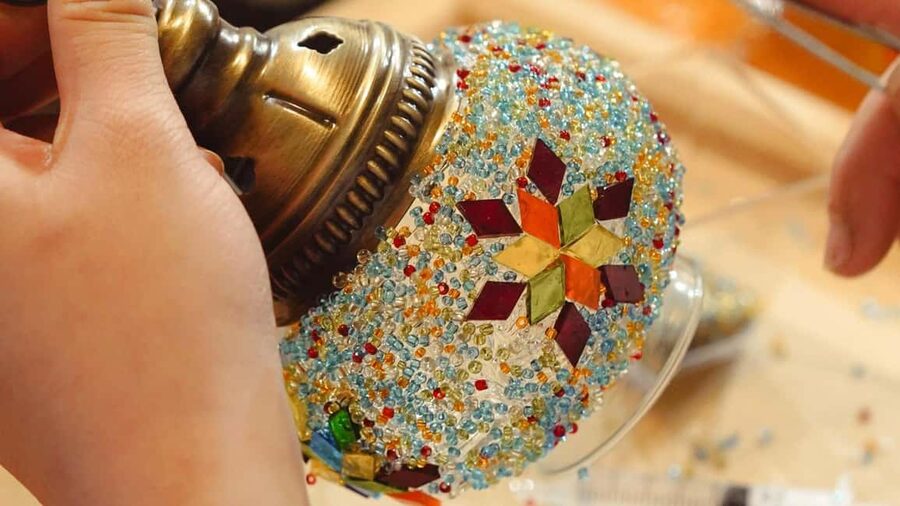 Istanbul: Turkish Mosaic Lamp Workshop with Bosphorus View - Choosing colors and placing the stencil